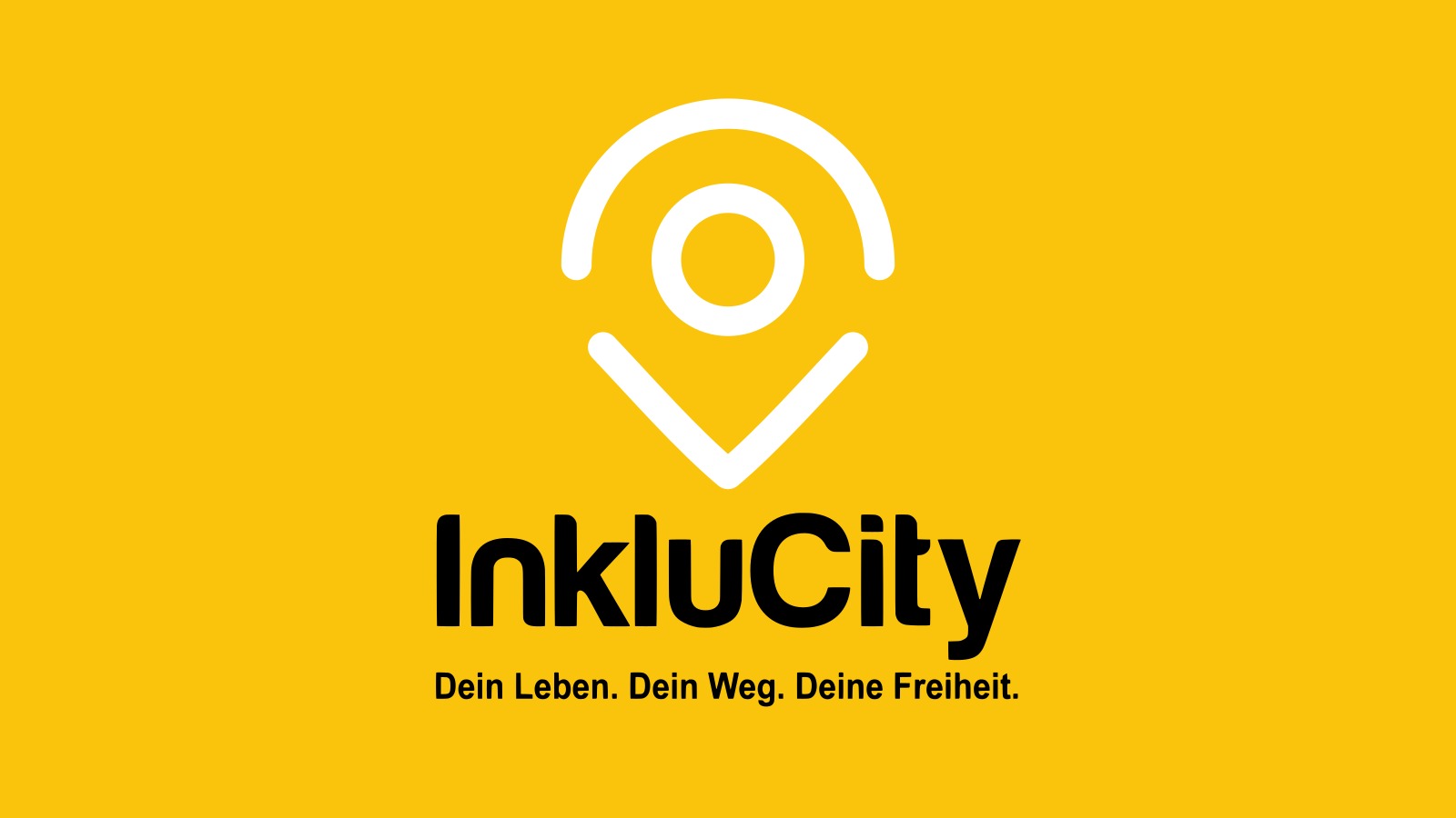 Logo mit dem Symbol einer Zielmarke, darunter InkluCity und darunter der Slogan "Dein Leben. Dein Weg. Deine Freiheit.